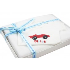 Personalised Baby Boy Embroidered Car Blanket & Vest Boxed Gift Set